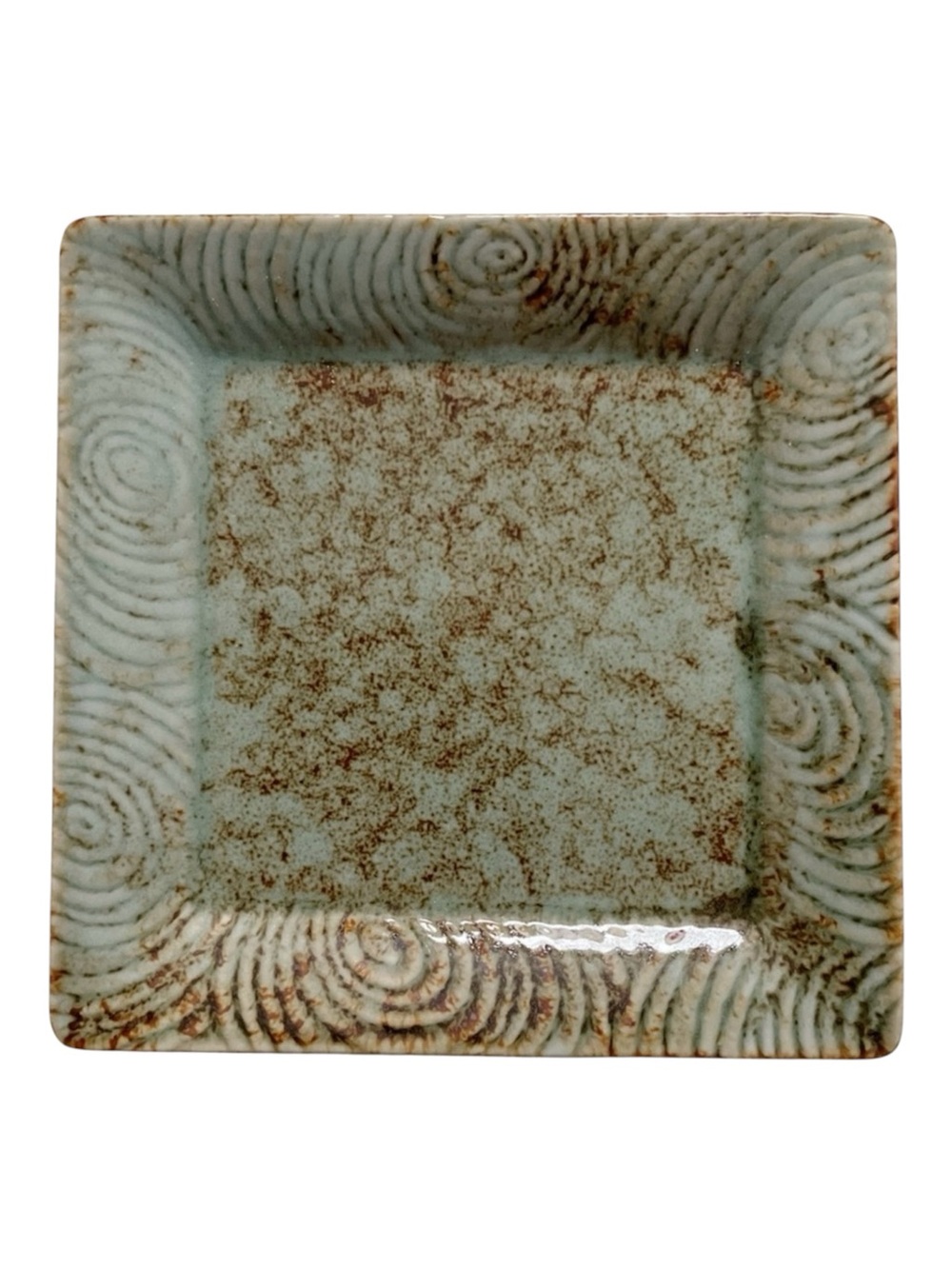 Handmade Studio Pottery Square Dish 7” Green Brown Ceramic Tray